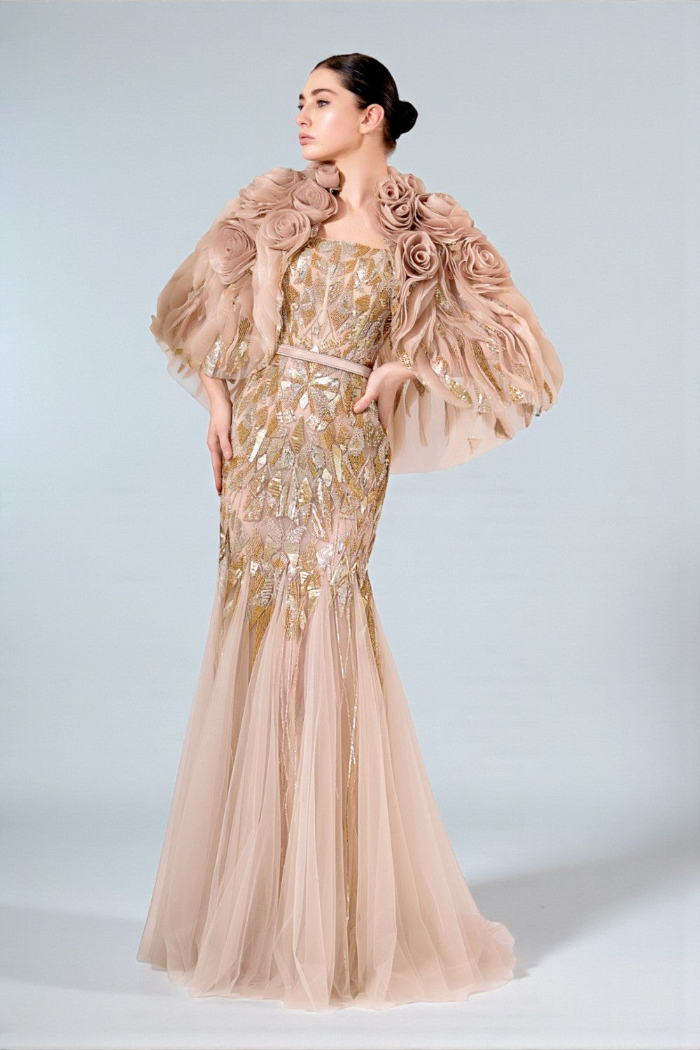 Embroidered Tulle Gown