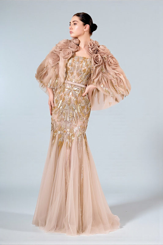 Embroidered Tulle Gown