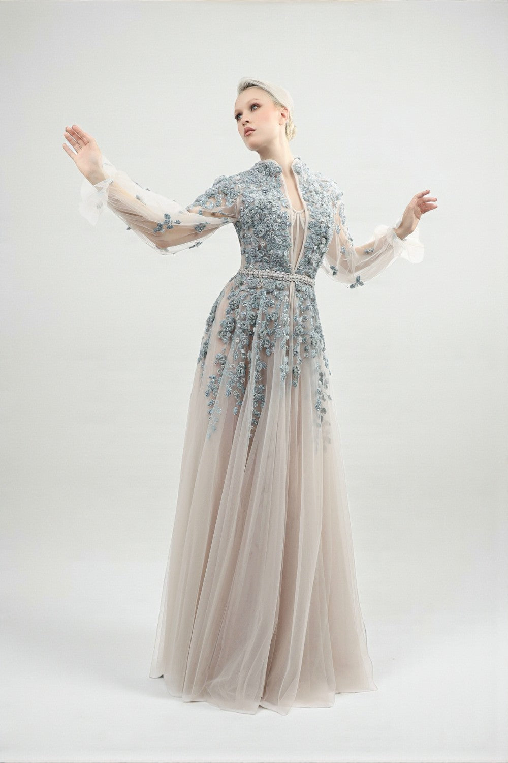 Embroidered Tulle Gown