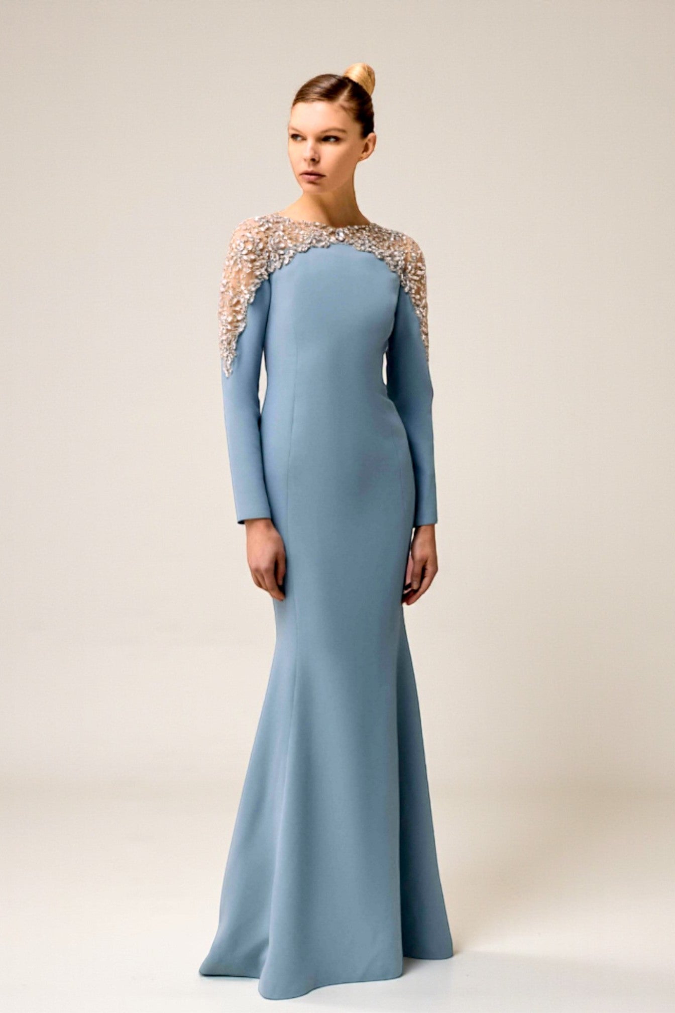 Embroidered Shoulder Gown