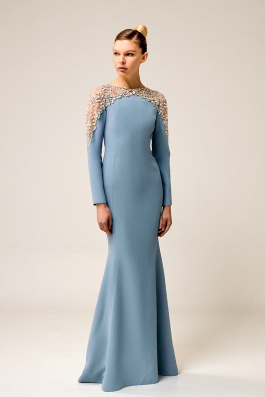 Embroidered Shoulder Gown