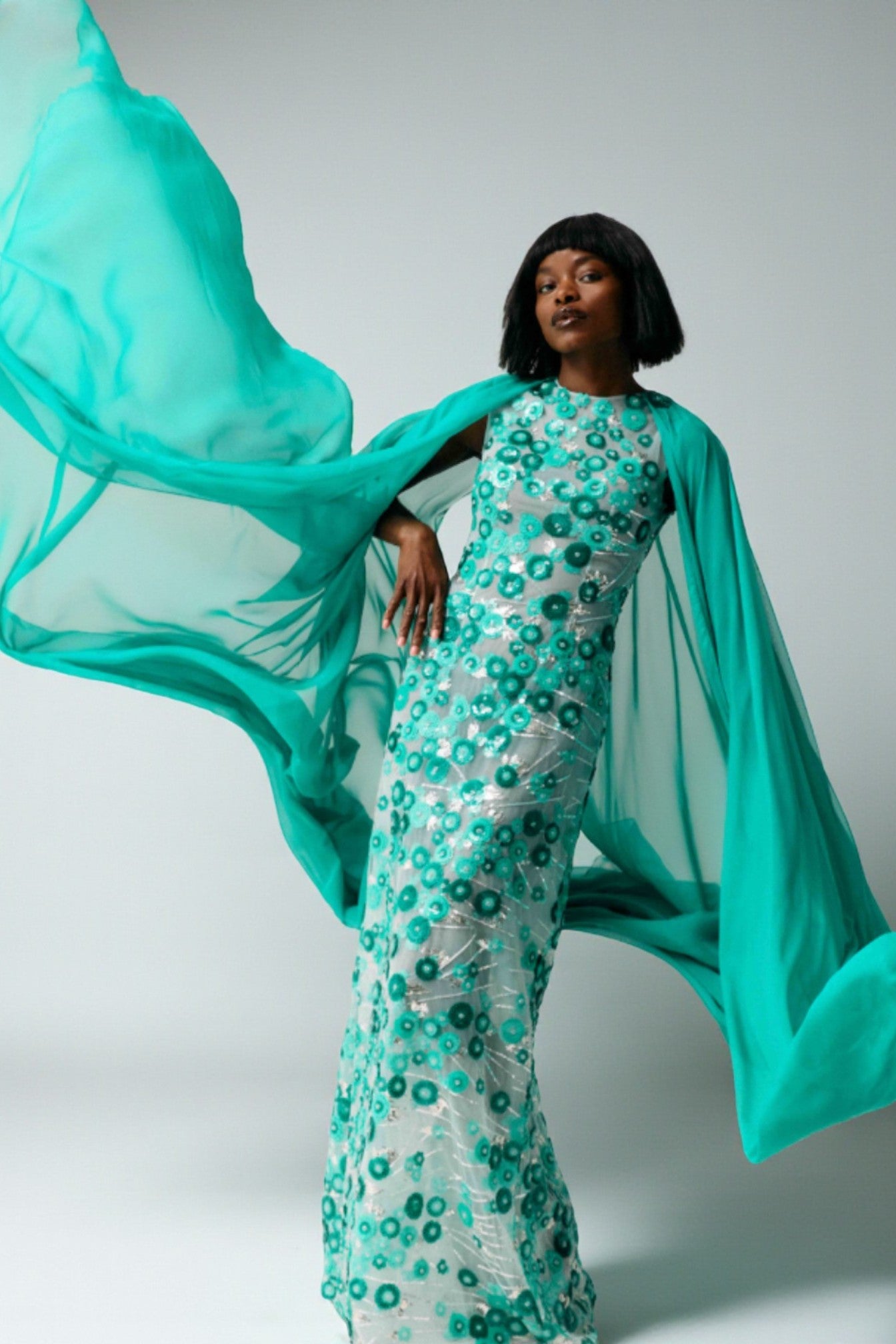 Caped Sleeveless Gown