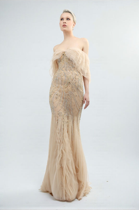 Off-Shoulder Tulle Gown