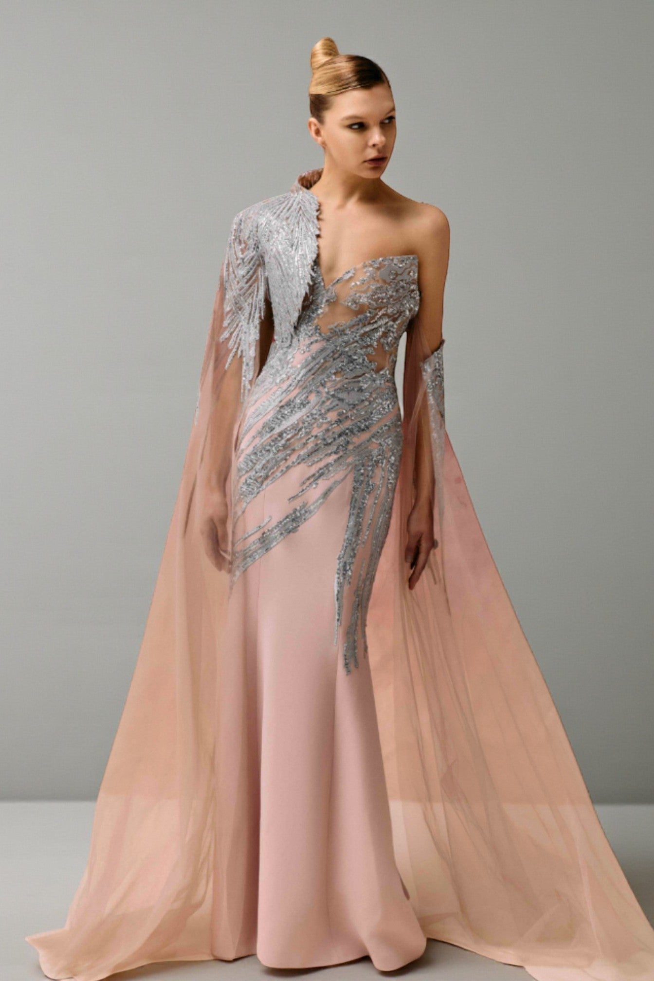 Asymmetric Embroidered Gown