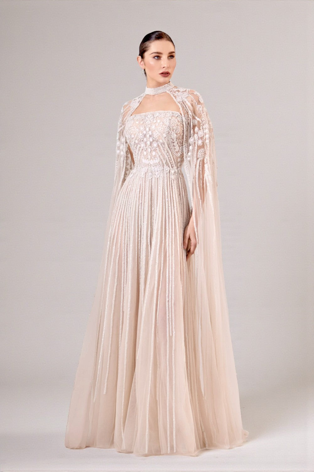 Fully Embroidered Tulle Gown