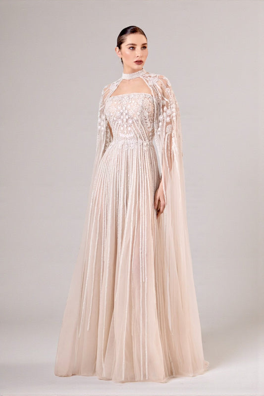Fully Embroidered Tulle Gown