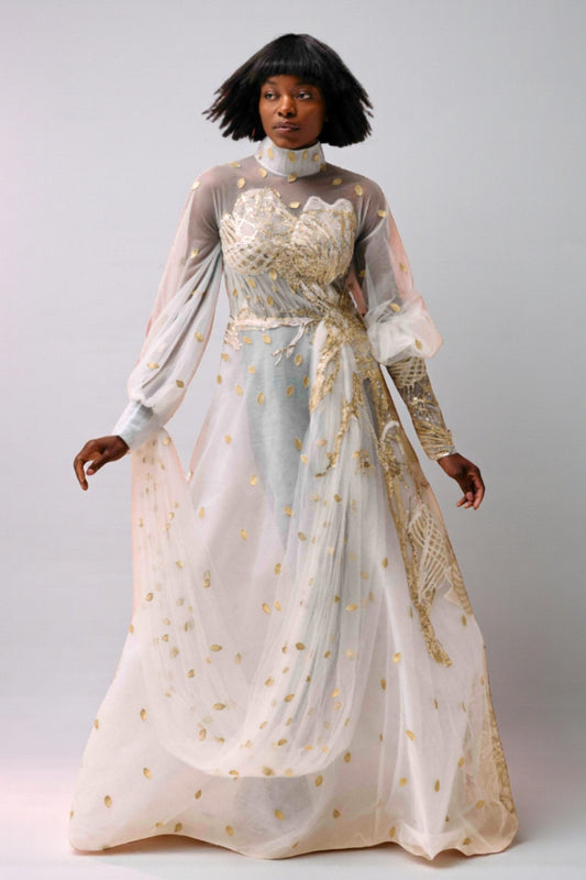 Sheer Embroidered Gown