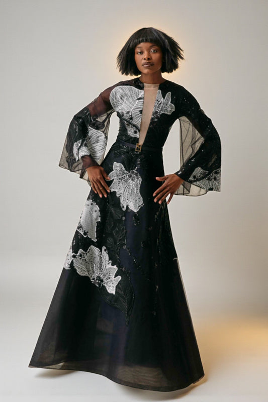 Embroidered A-Line Gown