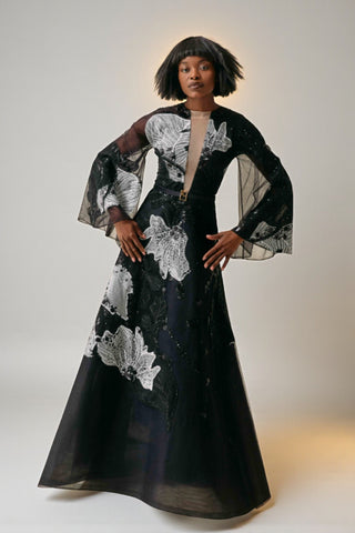 Embroidered A-Line Gown