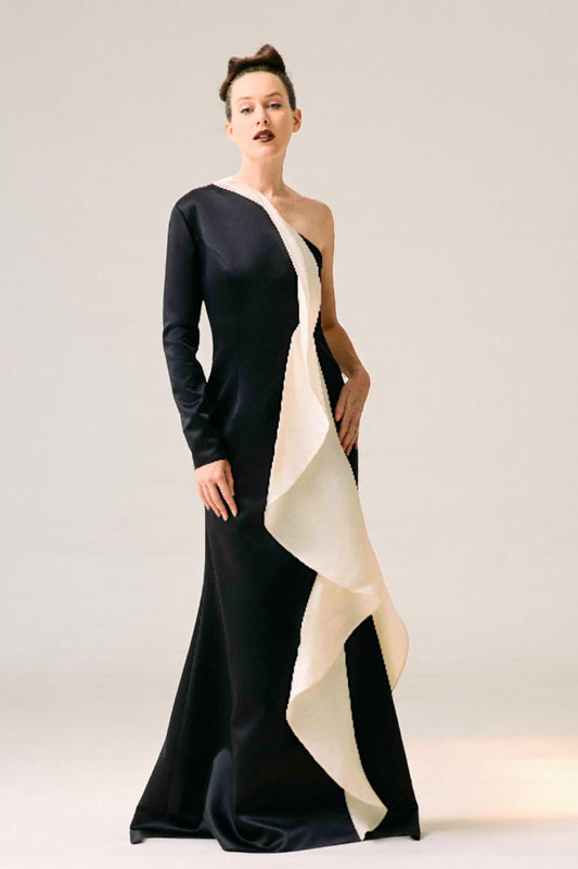 One-Shoulder Cascade Gown