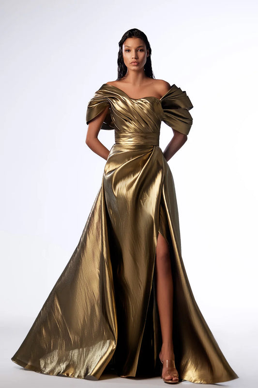 Short Sleeve Ruched Evening Gown