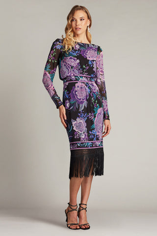 Floral Long-Sleeve Fringe Dress