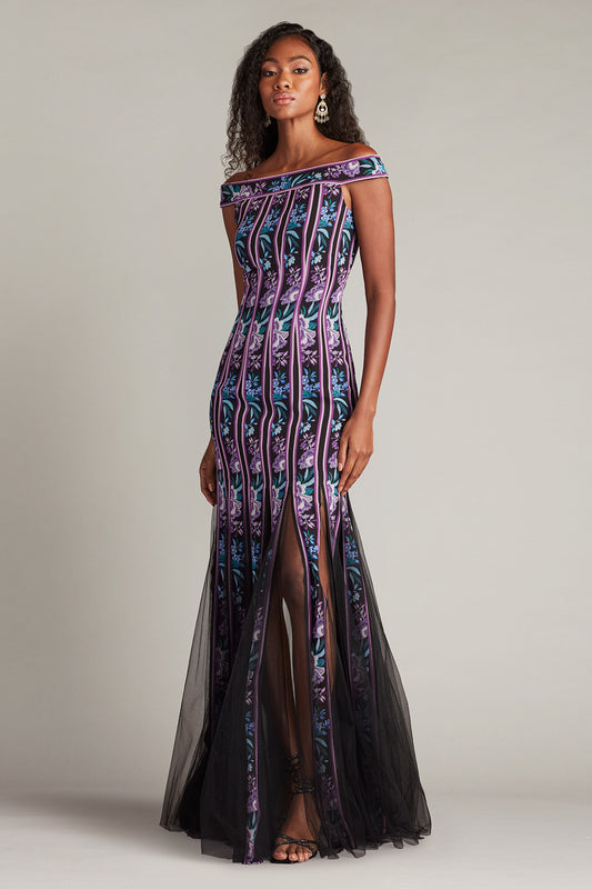 Off Shoulder Floral Slit Gown