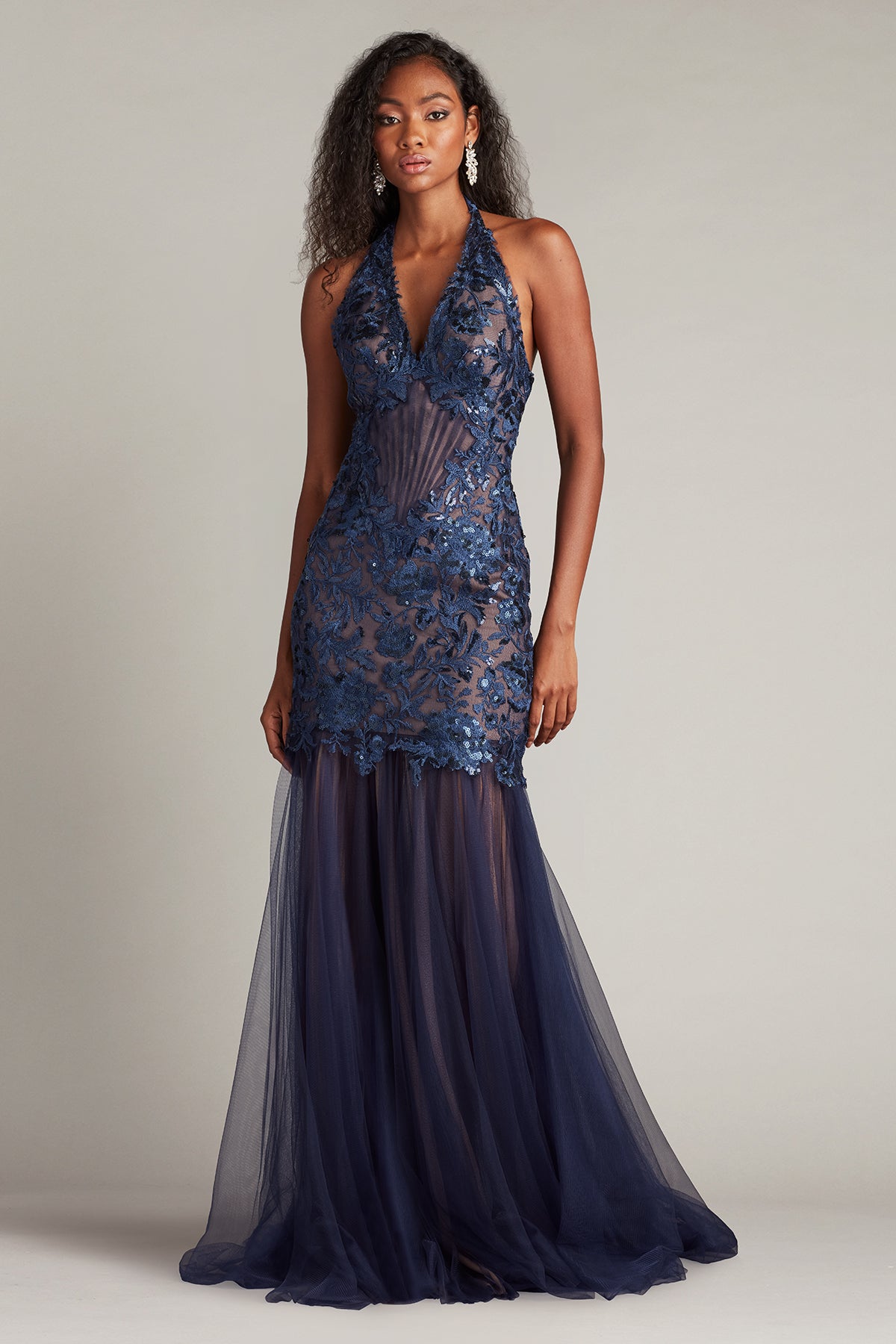 Sequin Embellished Halter Neck Gown