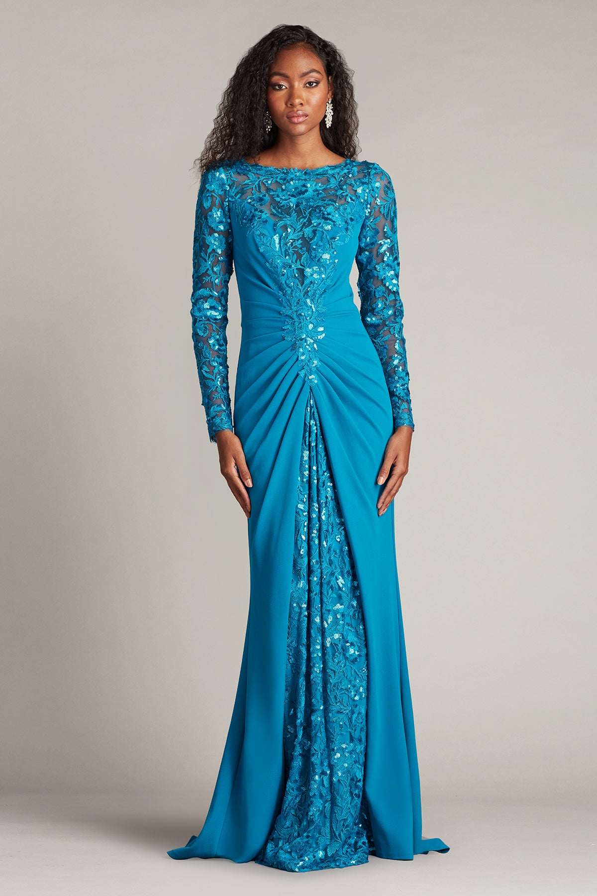 Sequin Embellished Long Sleeved Gown