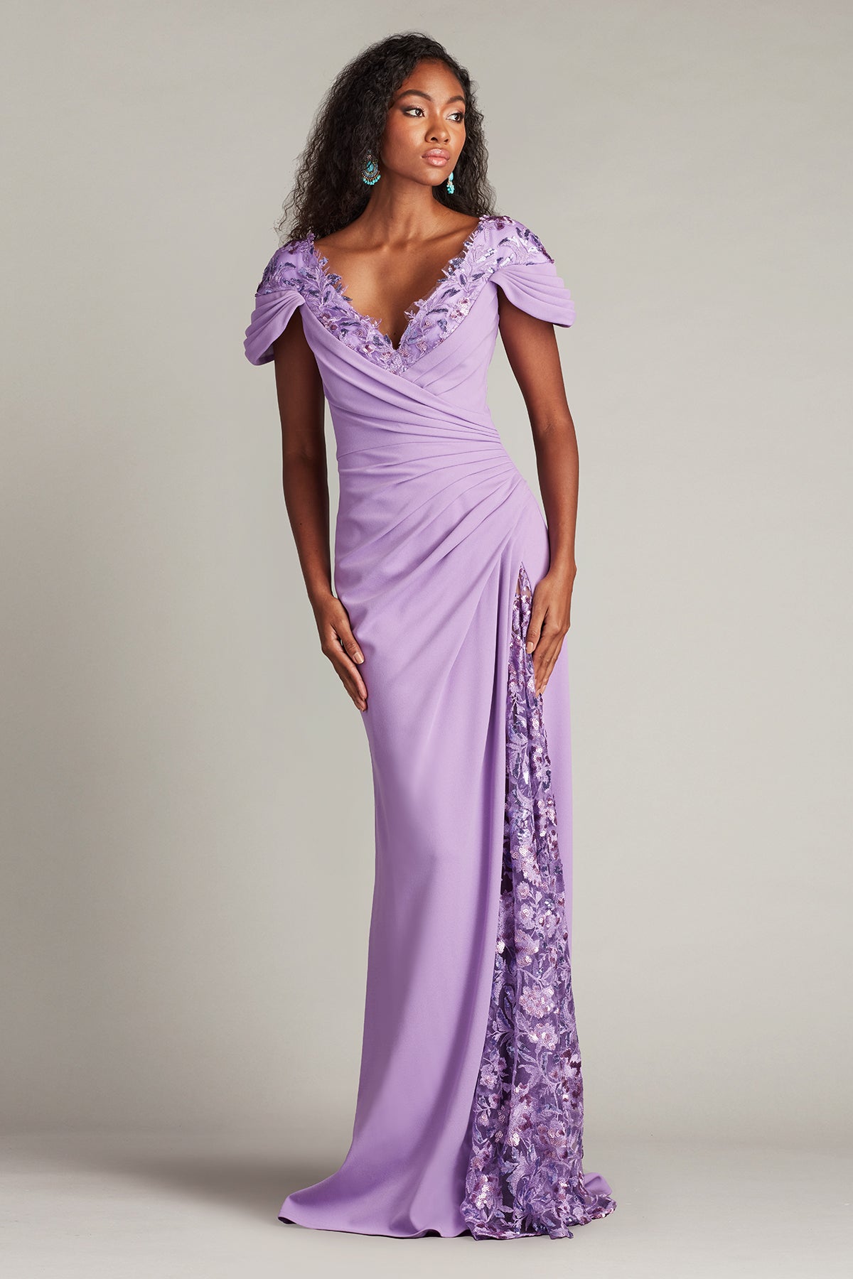 Sequin Embellished Short Sleeve Gown