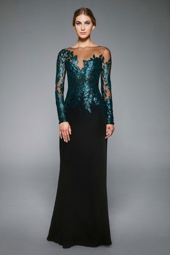 Finley Long Sleeve Crepe Gown