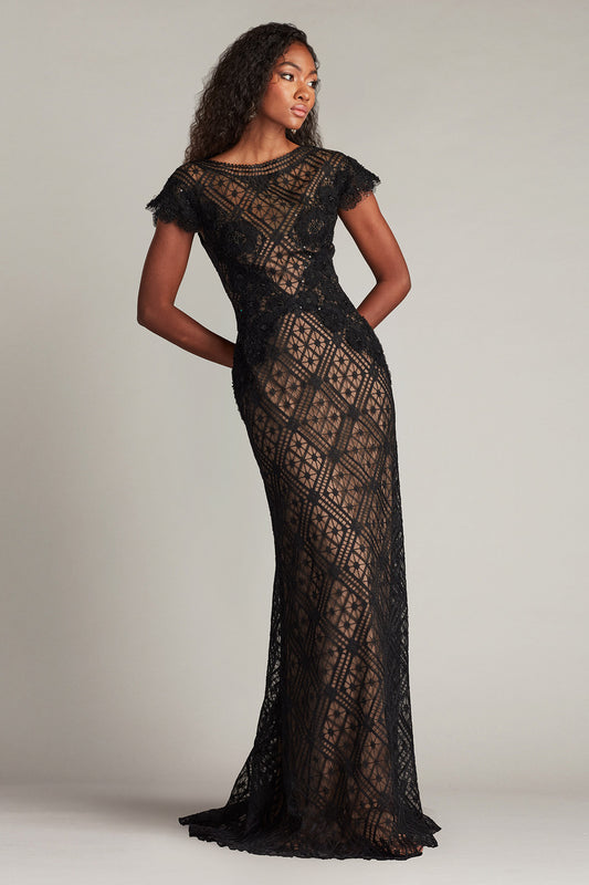Semi-Sheer Cap Sleeved-Gown