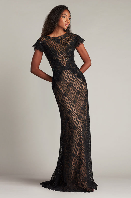 Semi-Sheer Cap Sleeved Gown