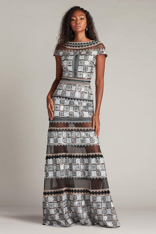 Short Sleeve Semi-Sheer Gown