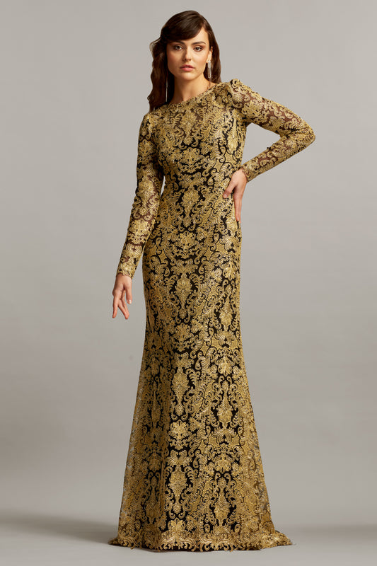 Embroidered Lace Gold Gown