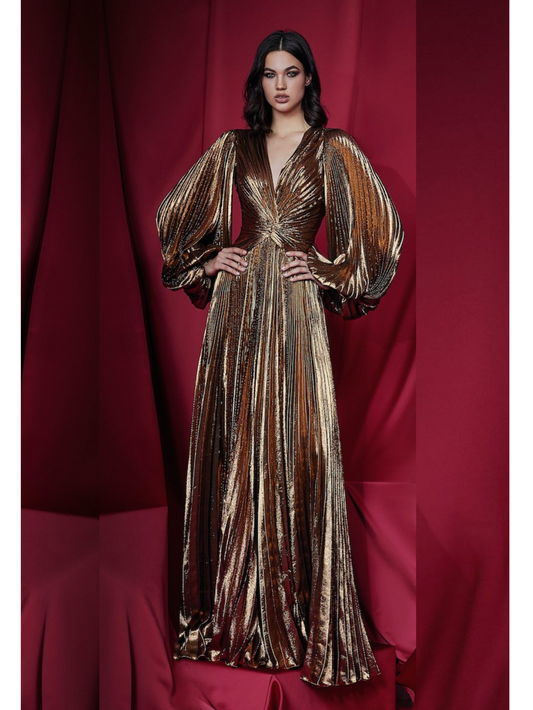 Lamé Deep V-Neck Gown