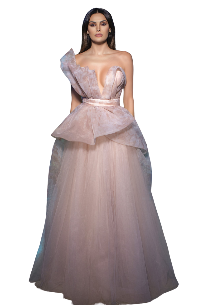 Strapless Organza & Tulle Gown