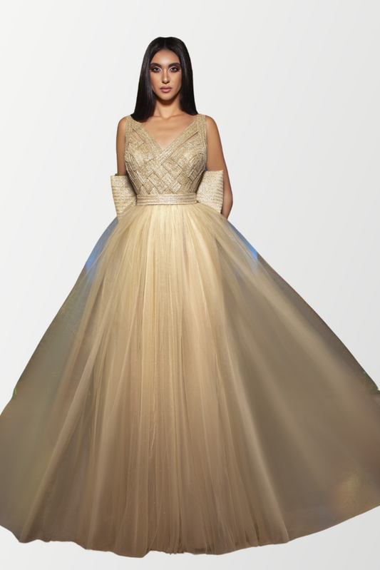 Sleeveless Lace & Tulle Evening Gown