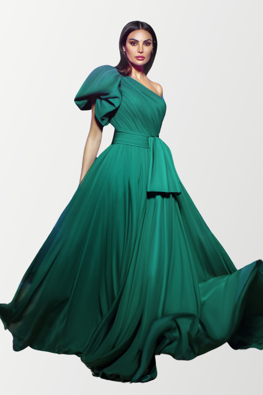 Draped One-Shoulder Evening Gown