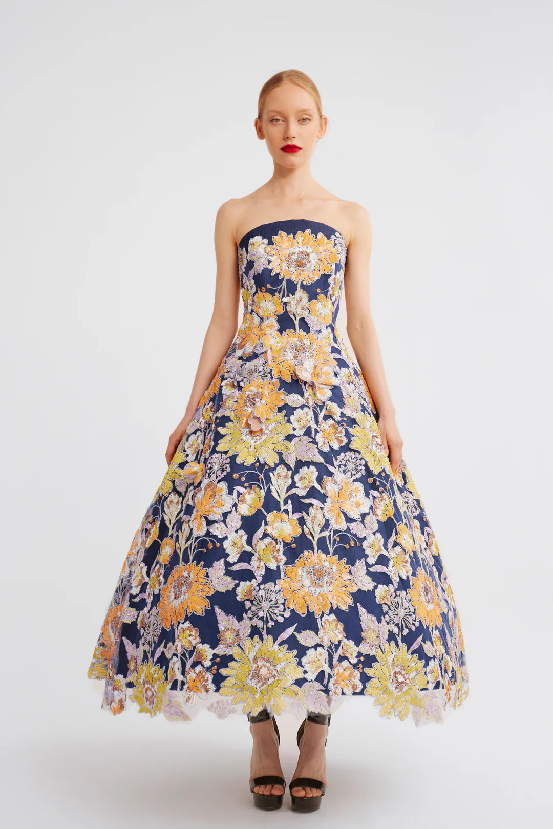 Strapless Floral Midi