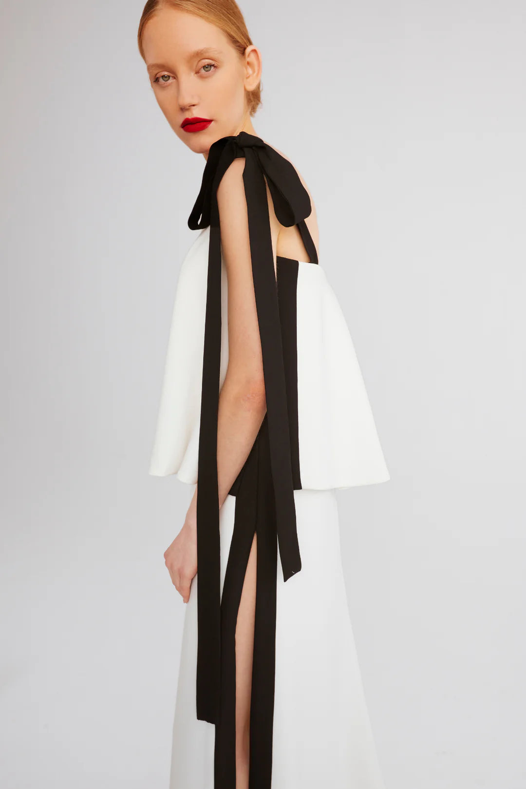 Draped Bow Shoulder Gown