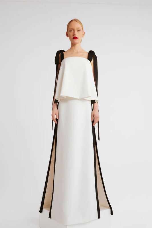 Draped Bow Shoulder Gown