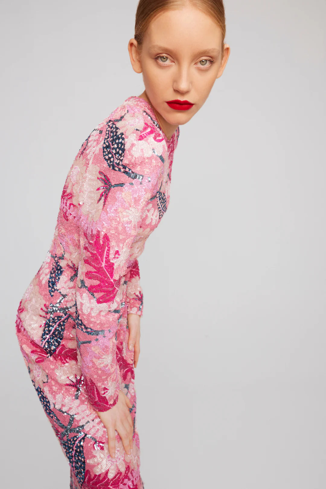 Long Sleeve Embellished Gown