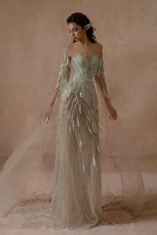 Illusion Cape Sleeve Gown