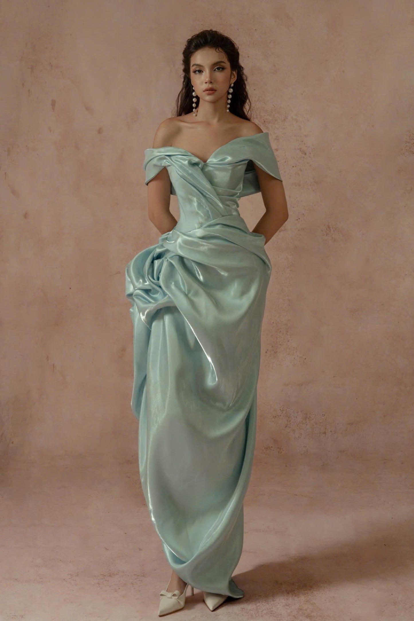 Gathered Off Shoulder Gown