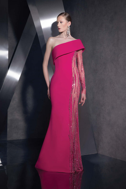 Asymmetrical Long-Sleeve Gown