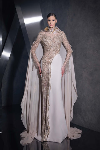 Floral Neck Sleeved Gown