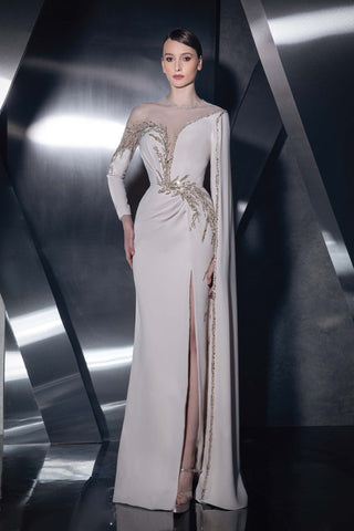 Long Cape Sleeved Slit Gown